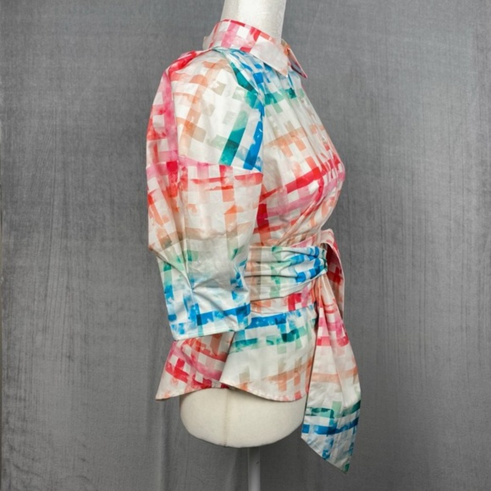 Chloe Kristyn Blouse Womens XS Button Up 1/2 Sleeve Lattice Print Made in USA - Picture 3 of 11